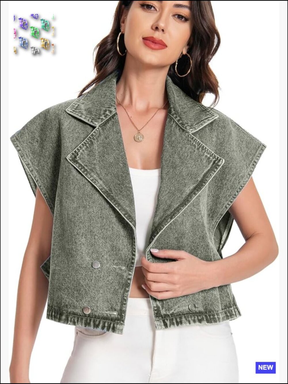 Oversized Cropped Denim Vest Double Breasted Notch Lapel Sleeveless Jean Jacket